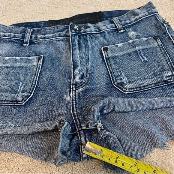 ONE Teaspoon Blue denim Jean high-rise Cutt-offs shorts Sz 10/28 - Picture 8 of 10